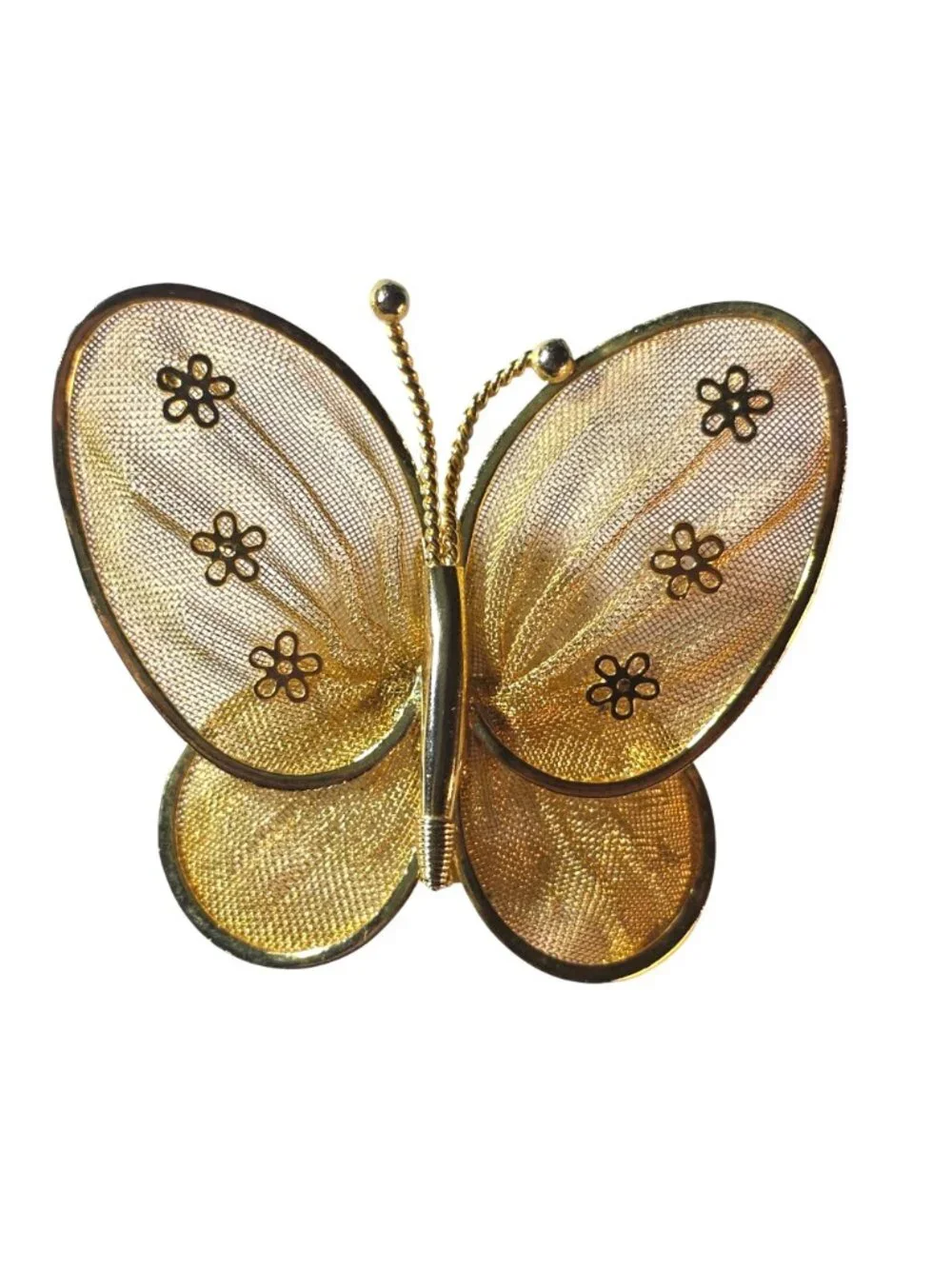 Set Of 2 Gold-Tone Butterfly Mesh Brooches Floral Vtg fairycore boho jewelry